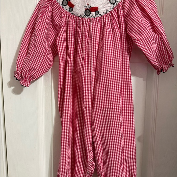 Marie Nicole Smocked Red Wagon Romper - Picture 7 of 11